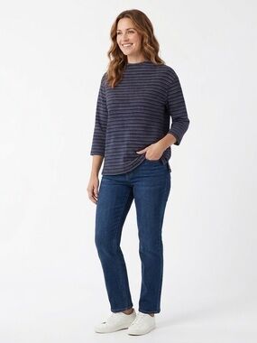 Northern Reflections Textured Knit Striped Mock Neck Top L - Pink Blue Black